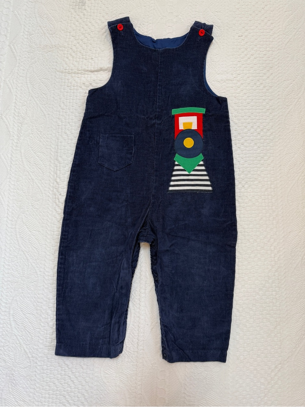 Robert Jackson Train Appliqué Corduroy Longall Overalls Boys 4T Blue Corduroy